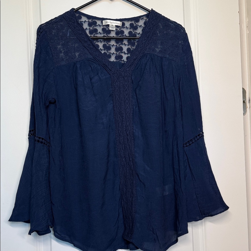 JohnPaulRichard Navy Boho Lace-Inset V-Neck Tunic